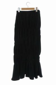 ENFOLD ライトダブルサテン シャーリングティアード スカート デザイン ロング 36 黒 ブラック