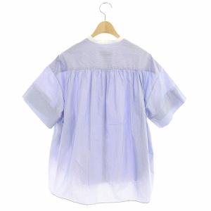 Drawer ドビースタンドカラーショートスリーブブラウス ストライプ 36 ブルー