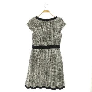 kate spade new york スカラップ ツイードワンピース フレンチスリーブ 台形 膝丈 4 黒 白 ブラック ホワイト