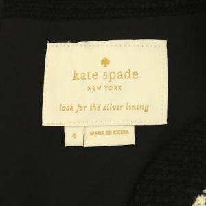 kate spade new york スカラップ ツイードワンピース フレンチスリーブ 台形 膝丈 4 黒 白 ブラック ホワイト