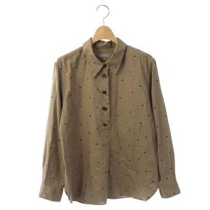 18AW SOFT SPOT PRINT COTTON 長袖シャツ ハーフボタン ドット コットン 2 茶 ブラウン