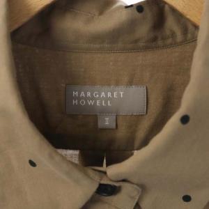 MARGARET HOWELL 18AW SOFT SPOT PRINT COTTON 長袖シャツ ハーフボタン ドット コットン 2 茶 ブラウン