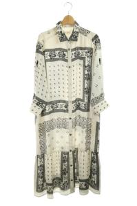 21SS バンダナコンビプリントワンピース 36 黒 白