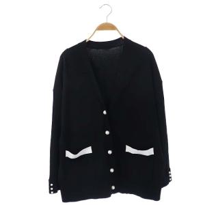 21SS ビッグパール釦カーディガン ニット 長袖 Vネック 36 黒 ブラック