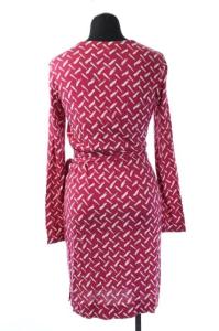 DIANE von FURSTENBERG 総柄シルクラップワンピース ミニ 長袖 0 ピンク ホワイト