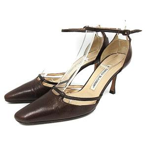 パンプス シューズ ストラップ 35 茶