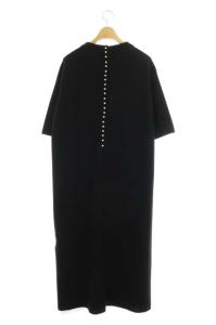 TOMORROWLAND 19AW ウール バックパールボタンワンピース ニット ロング 七分袖 F 黒 ブラック