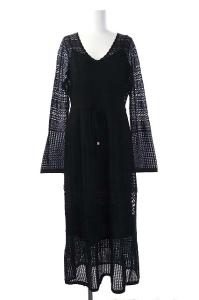 21SS 透カシ編ニット レース ワンピース フレア スカラップ 36 ブラック