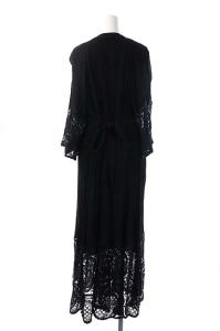 Grace Class 20SS マキシワンピース レース 切替 七分袖 ワイドスリーブ フレア ウエストリボン 36 黒 ブラック