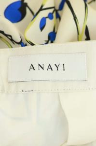 ANAYI フレアスカート ロング 花柄 タック 38 黒 青 ブラック ブルー アイボリー