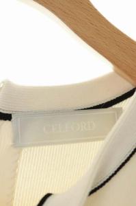 CELFORD 19AW ボウタイプリーツニットワンピース ロング 五分袖 36 アイボリー