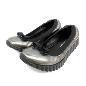 ヴァラバレリーナスニーカー ラウンドトゥ ウェッジソール 6 23.5cm シルバー色 黒 ブラック