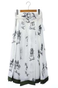 3.1 phillip lim 21AW ハンティングプリント プリーツスカート ロング フレア リボンベルト付き 0 白 ホワイト