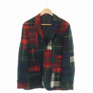パッチワークチェック 3Bジャケット テーラードジャケット 40R レッド グリーン