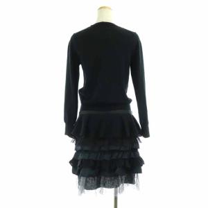 sacai レース切替ニットティアードワンピース 長袖 3 ネイビー ブラック