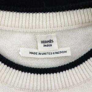 HERMES カシミヤバイカラークルーネックニット 34 白 黒