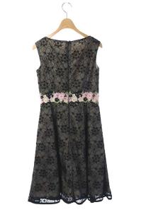 TOCCA 19SS 花柄刺繍ワンピース ノースリーブ ミモレ丈 レース 0 黒 ベージュ ブラック