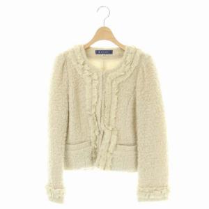 ノーカラージャケット ブークレ フリル モヘヤ混 38 ベージュ