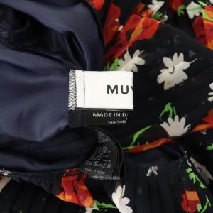 MUVEIL アネモネプリントブラウス 半袖 総柄 シアー 36 ネイビー