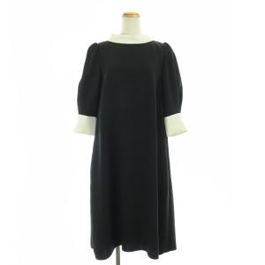 19AW ワンピース Aライン ボウタイ ひざ丈 38 黒 ブラック 白 ホワイト