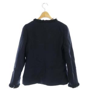 René ノーカラージャケット ミドル丈 フリル ジップアップ ウール 34 ネイビー