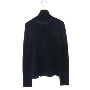 LANVIN シルク混タートルネックニットセーター M ネイビー