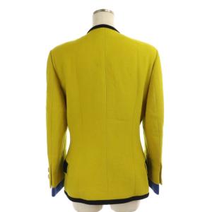 GIANNI VERSACE スーツ セットアップ 上下 プリーツスカート ミニ ノーカラージャケット 40 黄 黒 イエロー ブラック