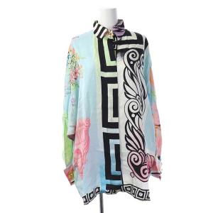 GIANNI VERSACE セットアップ 上下 総柄スカート タイト ひざ丈 総柄シャツ 長袖 38 40 マルチカラー