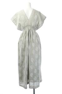 MARIHA 総柄Vネックワンピース ロング マキシ フレンチスリーブ グレー ホワイト