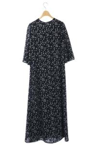 MARIHA 小花柄ワンピース Vネック フレア ロング ブラック