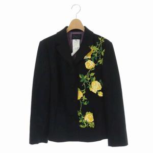 花柄刺繍ウールジャケット テーラード 総裏地 IT42 ブラック