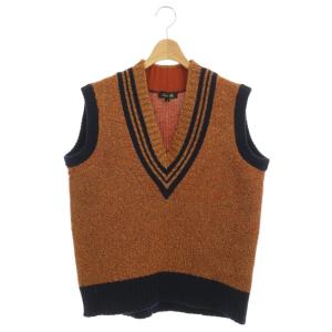ラメVネックノースリーブニット ベスト カシミヤ混 １ オレンジ ネイビー