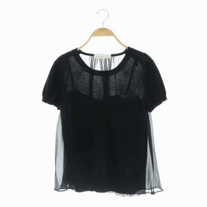 ニット シルク シースルー切替 半袖 2 ブラック