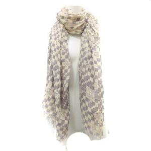 LOUIS VUITTON ストール マフラー カシミヤ シルク混 ロゴ 総柄 フリンジ ベージュ