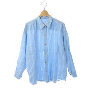 20SS リネンストライプビックシャツ ライトブルー ホワイト