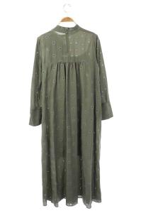 CELFORD 19AW クリスタル刺繍ワンピース 長袖 ロング ボウタイ 38 カーキ