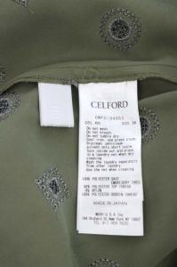 CELFORD 19AW クリスタル刺繍ワンピース 長袖 ロング ボウタイ 38 カーキ