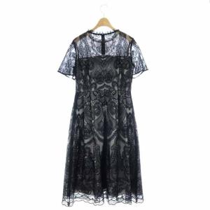 GRACE CONTINENTAL チュール刺繍フレアワンピース 半袖 レース ロング 34 黒 