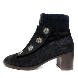 CHANEL ショートブーツ ニット スウェード 37 黒