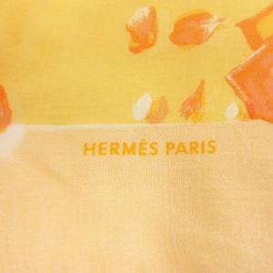 HERMES カレ バラ柄 絹 オレンジ