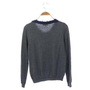 LANVIN en Bleu グログランリボンテープニットカーディガン 長袖 ビジュー装飾 くるみボタン 38 グレー 紺 ネイビー