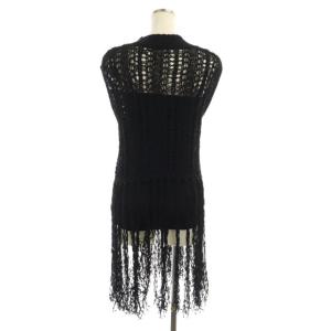 Ameri VINTAGE 20SS MEDI LONG PASTA FRINGE KNIT ニット フリンジ リネン混 黒