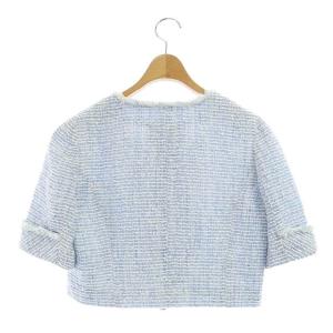 René MALHIA KENT ノーカラー ツイードジャケット ジップアップ 38 ブルー