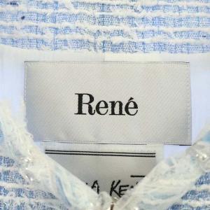 René MALHIA KENT ノーカラー ツイードジャケット ジップアップ 38 ブルー