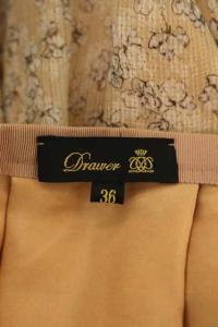 Drawer 20年 ロングプリーツスカート シルク フラワープリント 36 ライトブラウン