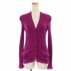 18G フリンジ リブ カーディガン シルク混 1 パープル