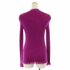 Drawer 18G フリンジ リブ カーディガン シルク混 1 パープル