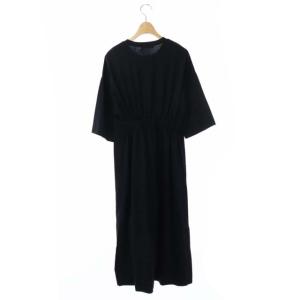 ebure コットンバックギャザーワンピース ロング ブラック