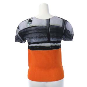 me ISSEY MIYAKE 20SS 半袖ストレッチプリーツトップス ブラウス オレンジ