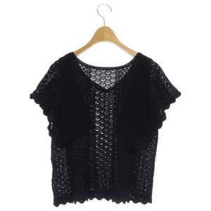 GRACE CONTINENTAL 21SS レーシースクエアニットトップス Vネック プルオーバー 半袖 36 ブラック